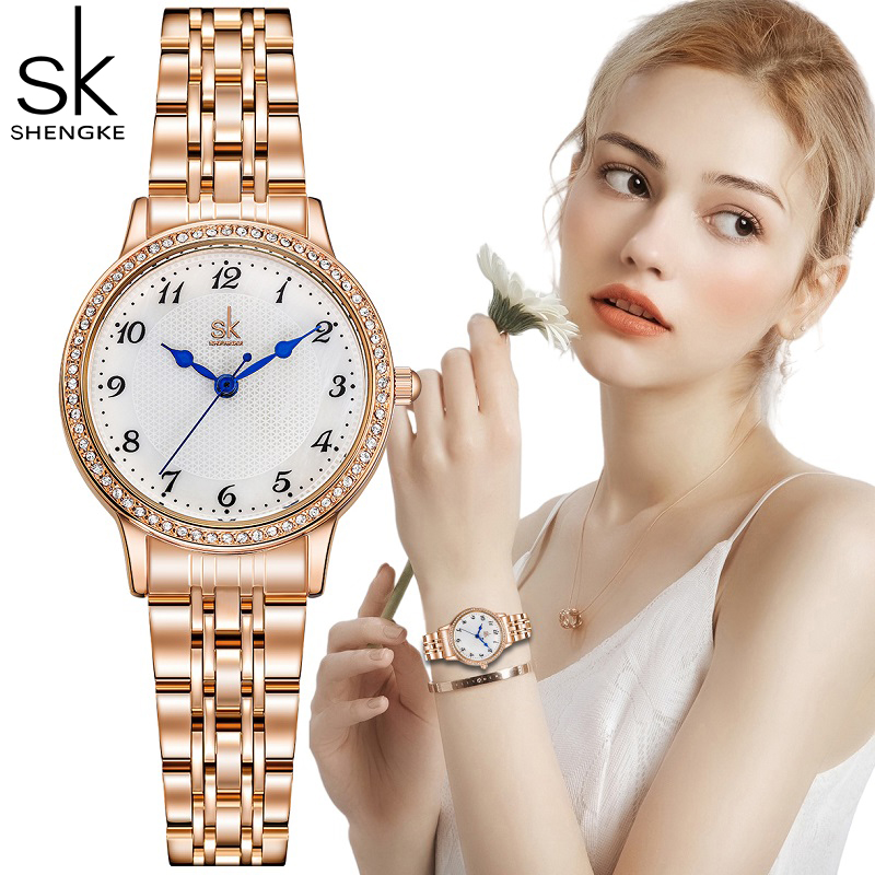 Luxury Watch Top 10 - Shengke-ساعة نسائية من الفولاذ المقاوم للصدأ