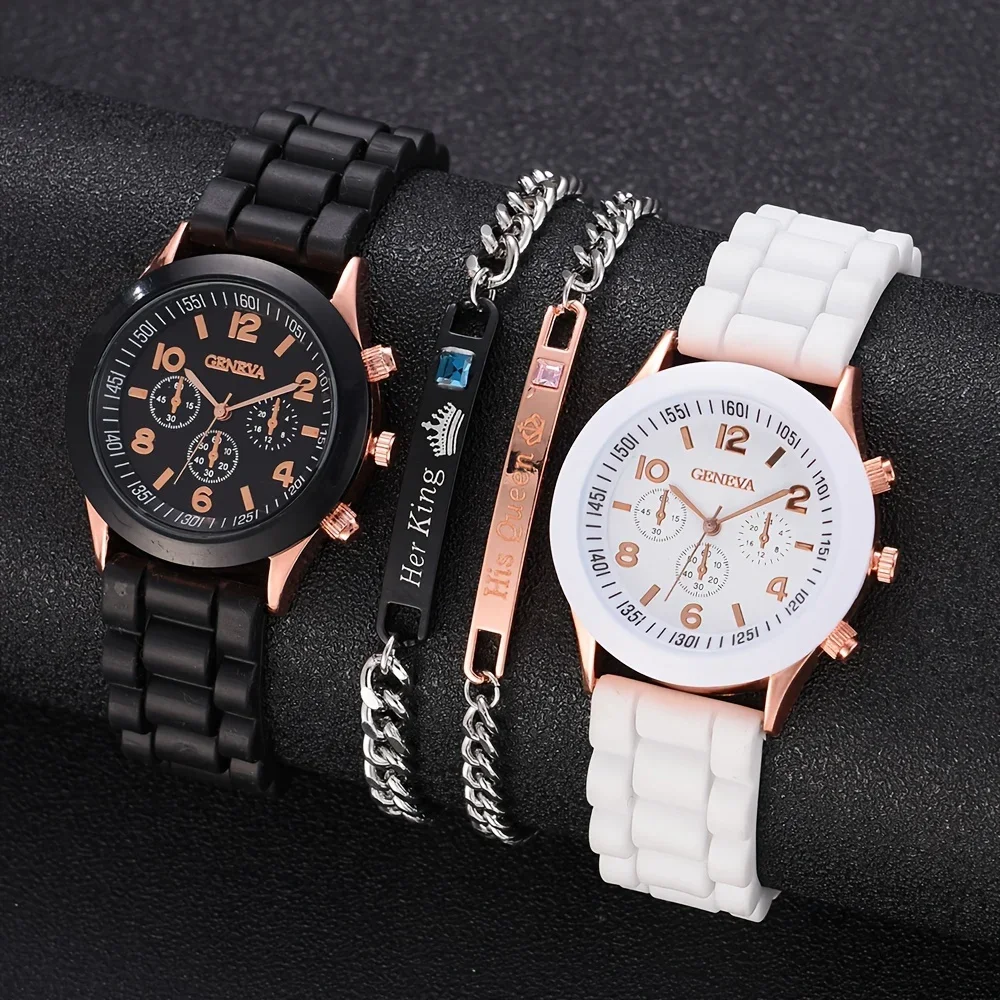 Luxury Watch Rubber Strap - 2 قطعة مجموعة ساعات نسائية فاخرة