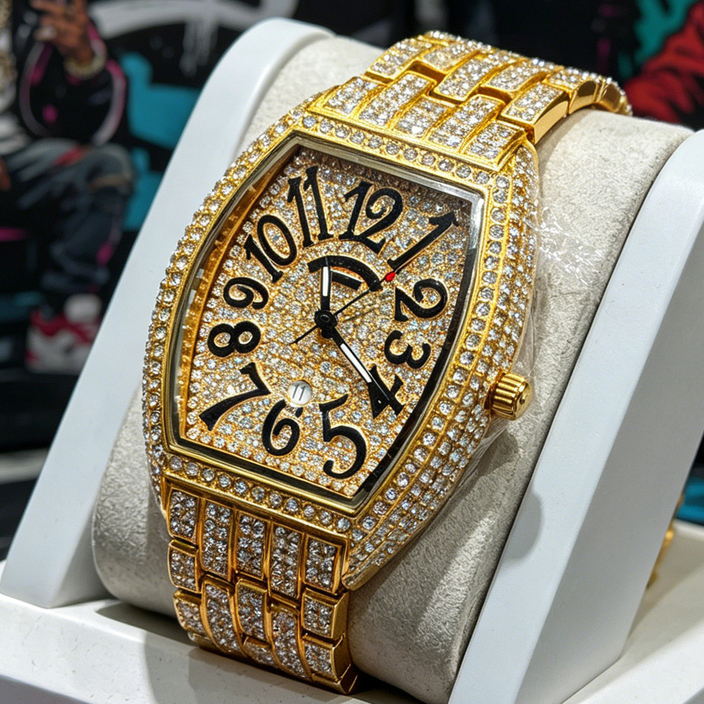 Luxury Watch Brands Logo - ساعة يد رجالية كوارتز مرصعة بالكامل