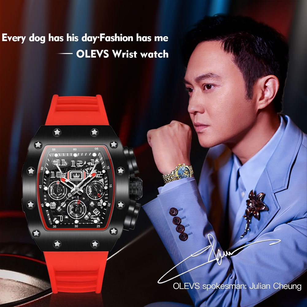 ساعة OLEVS 3608 كرونوغراف كوار - مراجعة Luxury Watch Rubber Strap وسعره