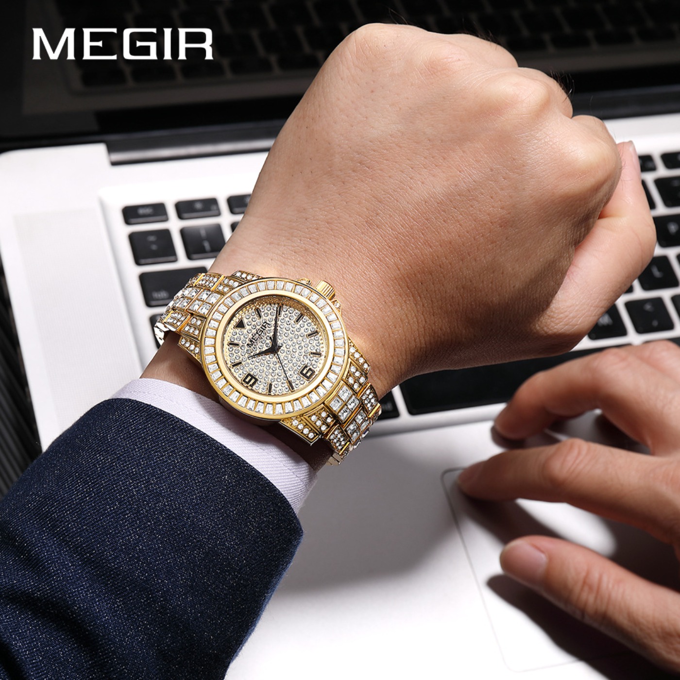 ساعات MEGIR الفاخرة المرصعة با - مراجعة Luxury Watch And Bracelet وسعره