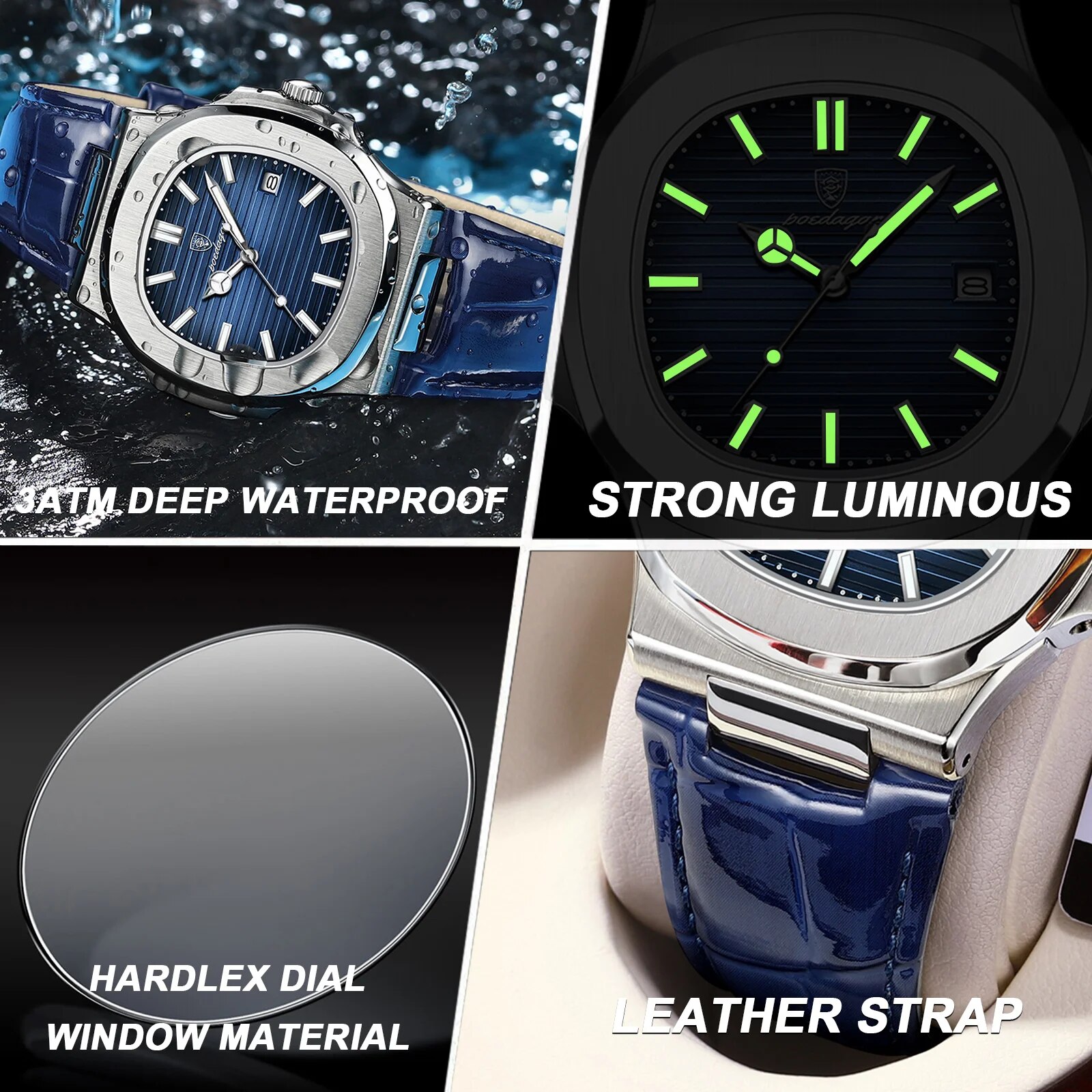 POEDAGAR أفضل ساعة رجالية مربع - مراجعة Luxury Watch Top 10 وسعره